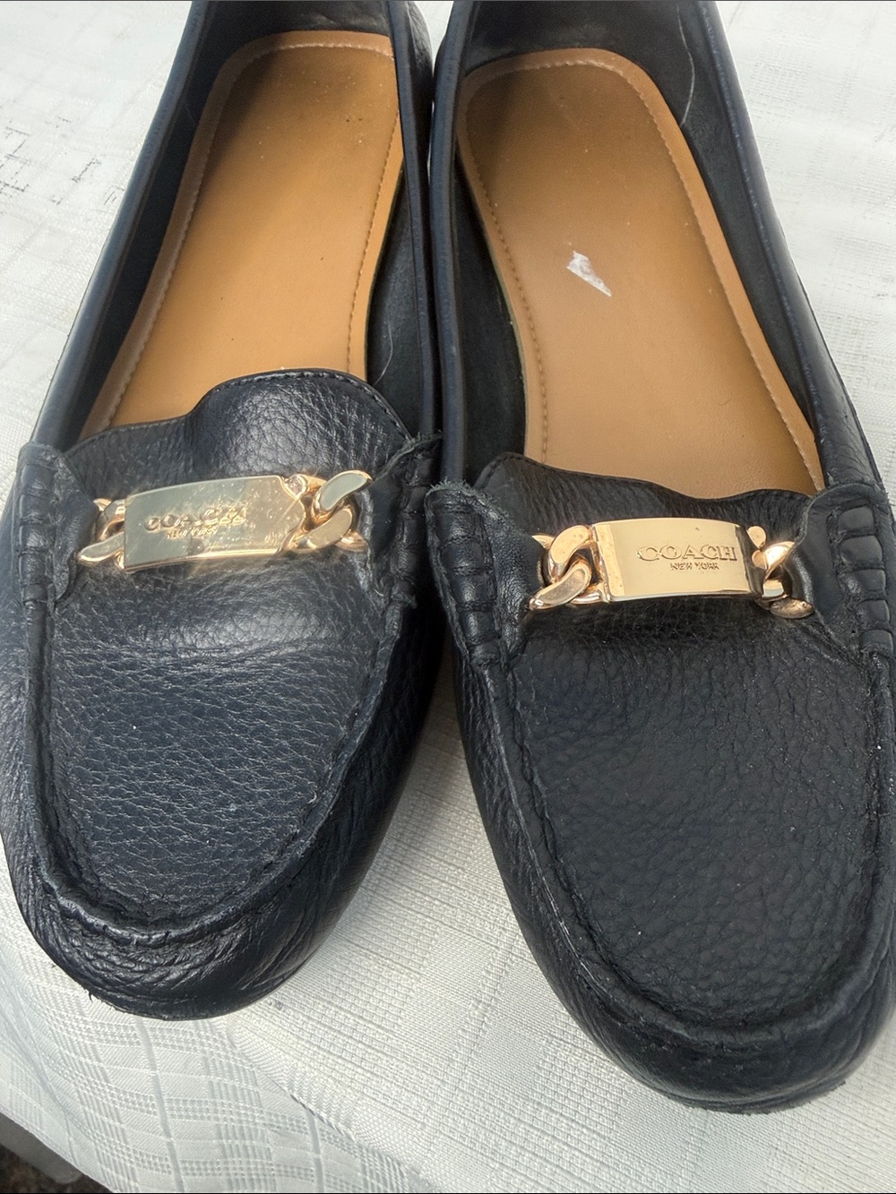 Coach Olive Black Leather Women's Driver Loafers with Gold Plaque - Picture 5 of 7